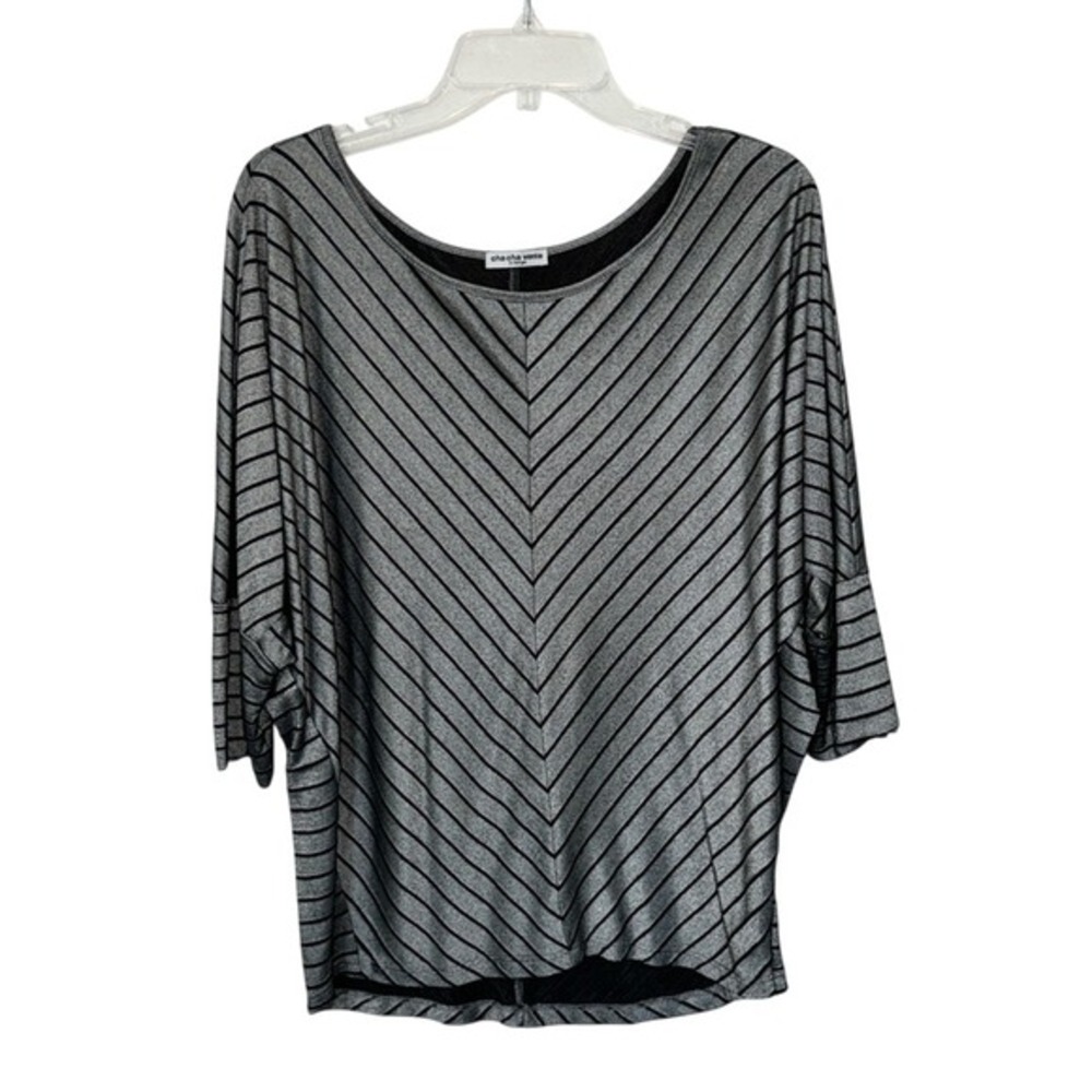 Cha Cha Vente Dolman Sleeve Silver Black Striped Top Size XL‎